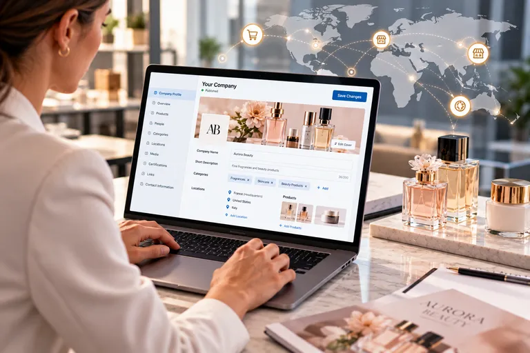 Beauty business owner updating her company profile and worldwide connections